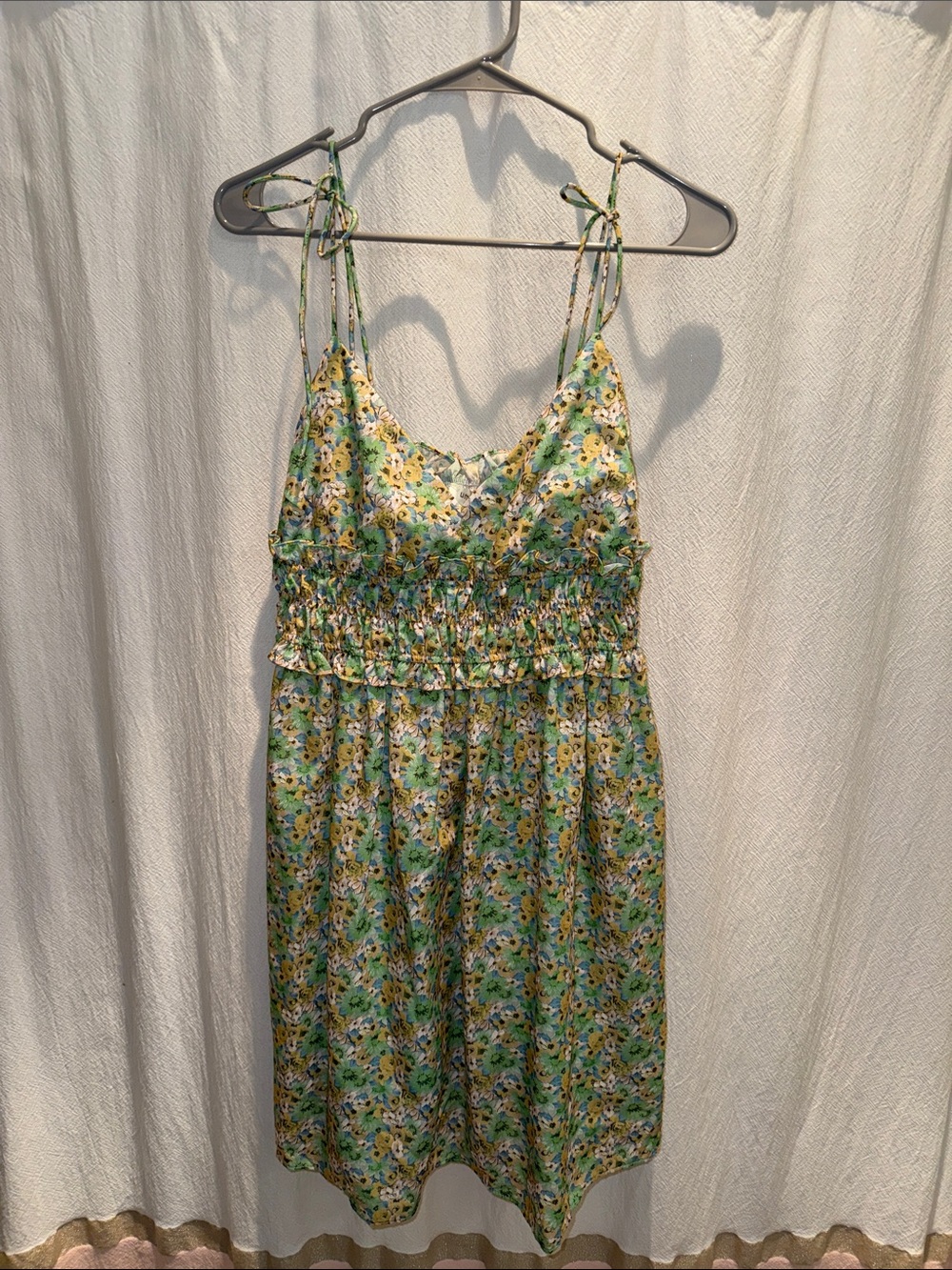 Umgee Green Floral Tie-Shoulder Mini Dress